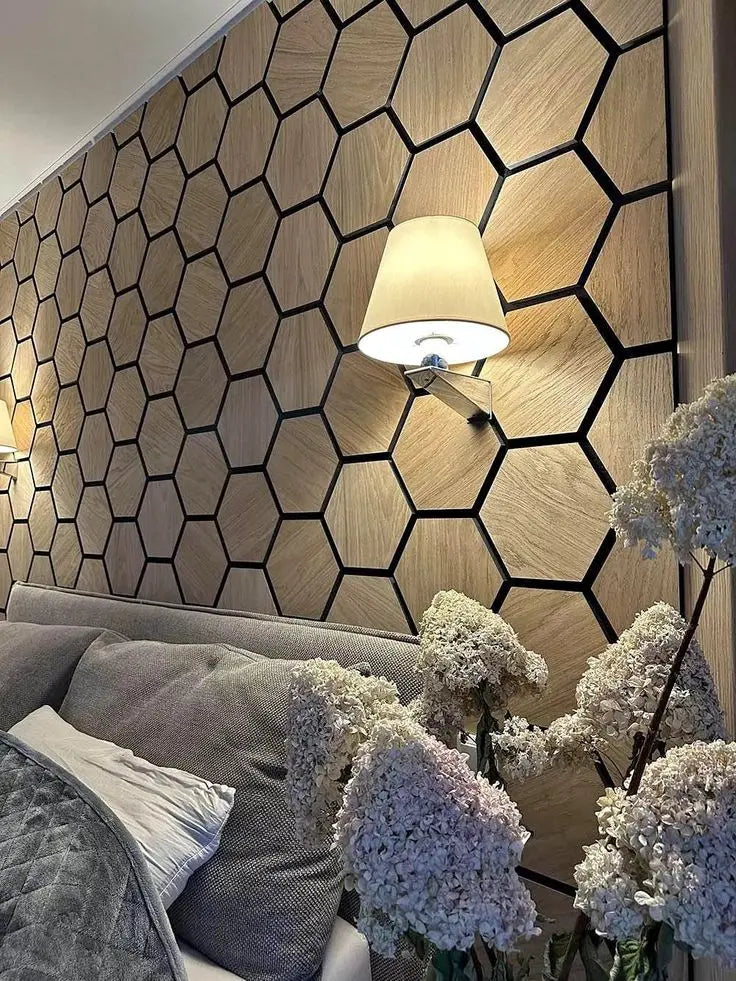 Akustikpaneel 5x Hexagon Teak 567x693x18mm (1,96m²) JVL Design