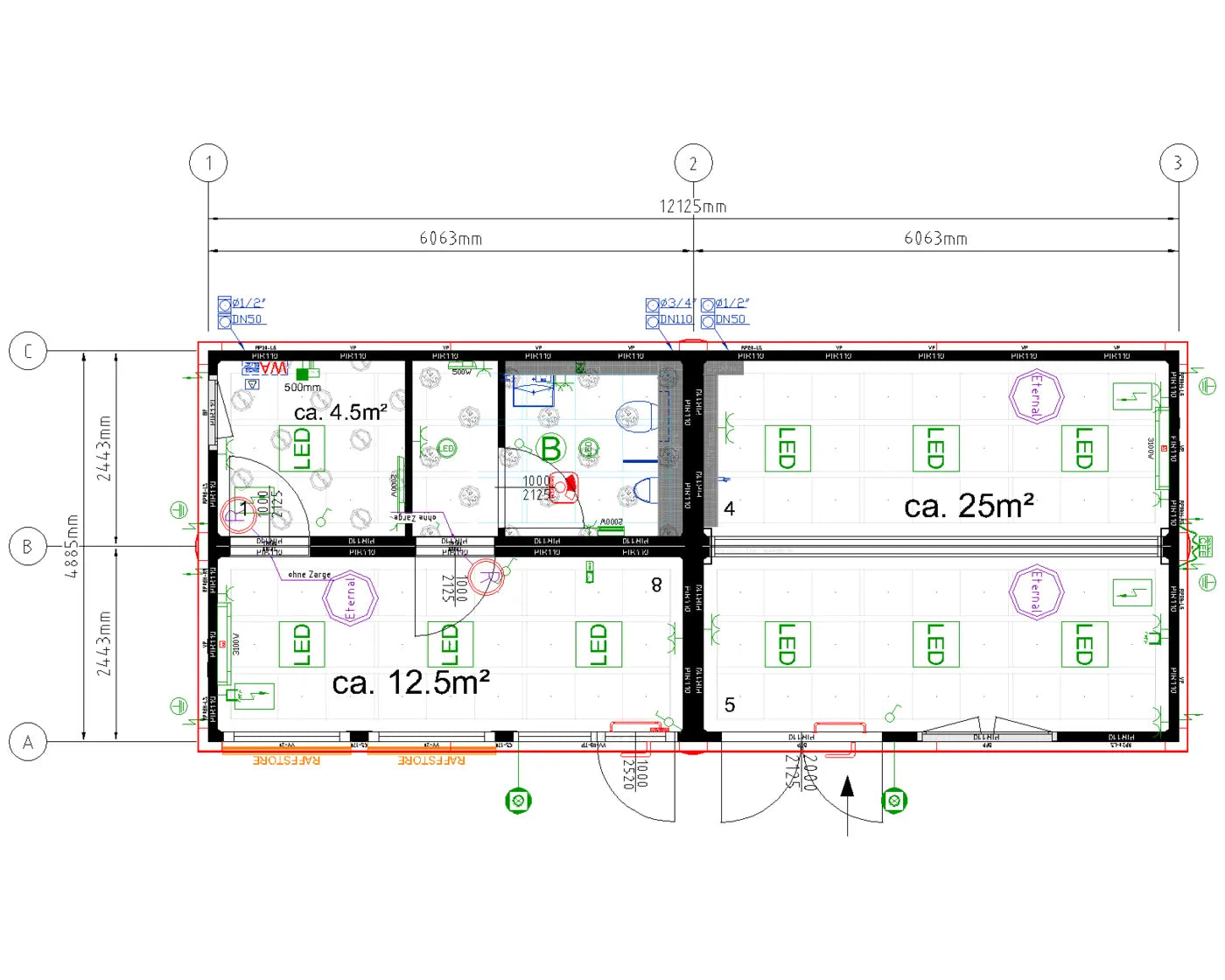 Büro- und Sanitärcontaineranlage PLUS Line 20’ – Komplettsystem BBT Bäuerle Bau Team